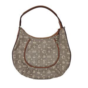 LANCEL SALVADOR DALI (2012) Daligramme Hobo Handbag Brown Cloth Leather Trim